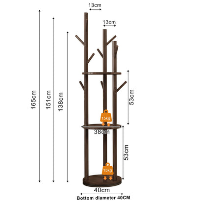 SHEBUYLLI Wooden Coat Stand, Rotatable Free Standing Coat Rack with Hooks