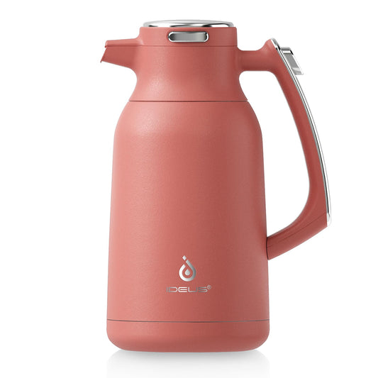 IDEUS Vacuum Insulated Coffee Carafe, 68 oz (2 Liters) Stainless Steel Milk Jug Thermal Tea Pot Hot & Cold Water Beverage Dispenser (Red)