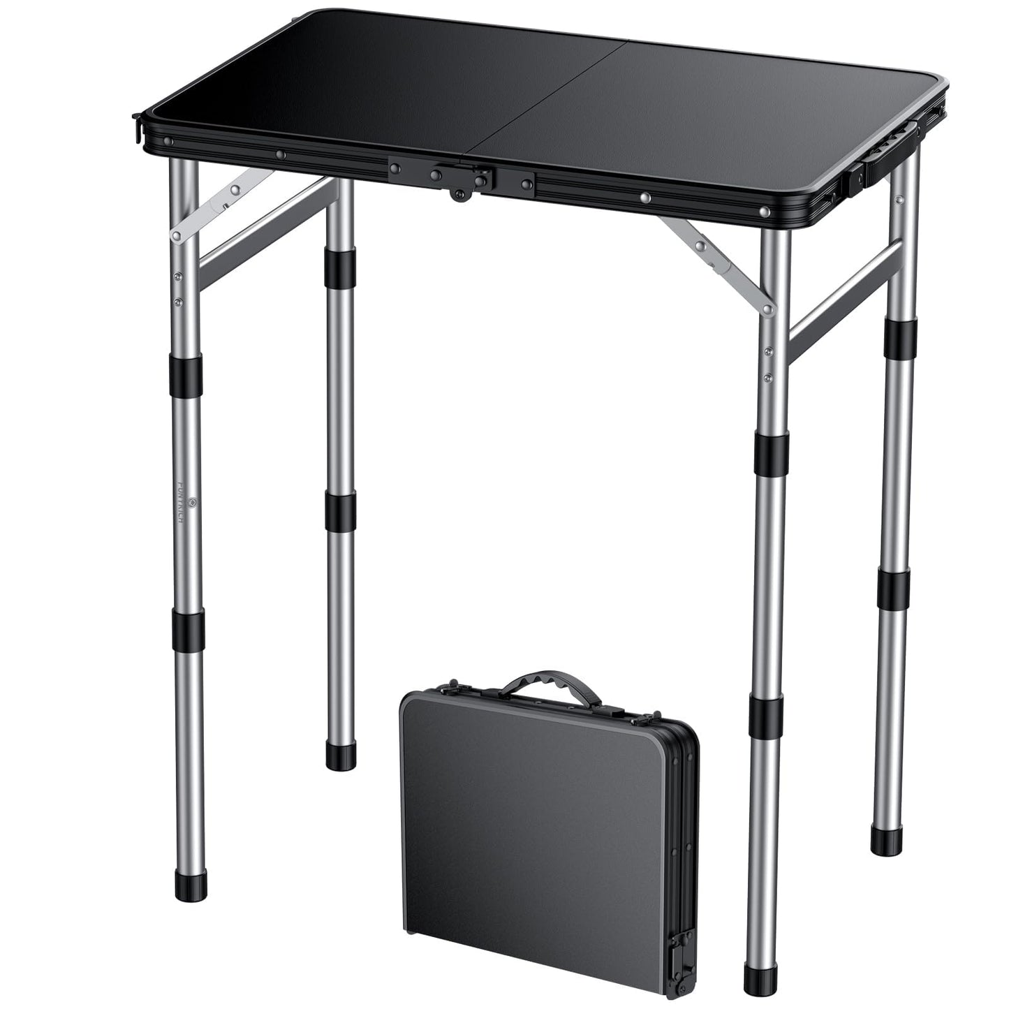 FUNYKICH Camping Table with Plastic Tabletop 58x40cm, 3 Height Adjustable Small Folding Table