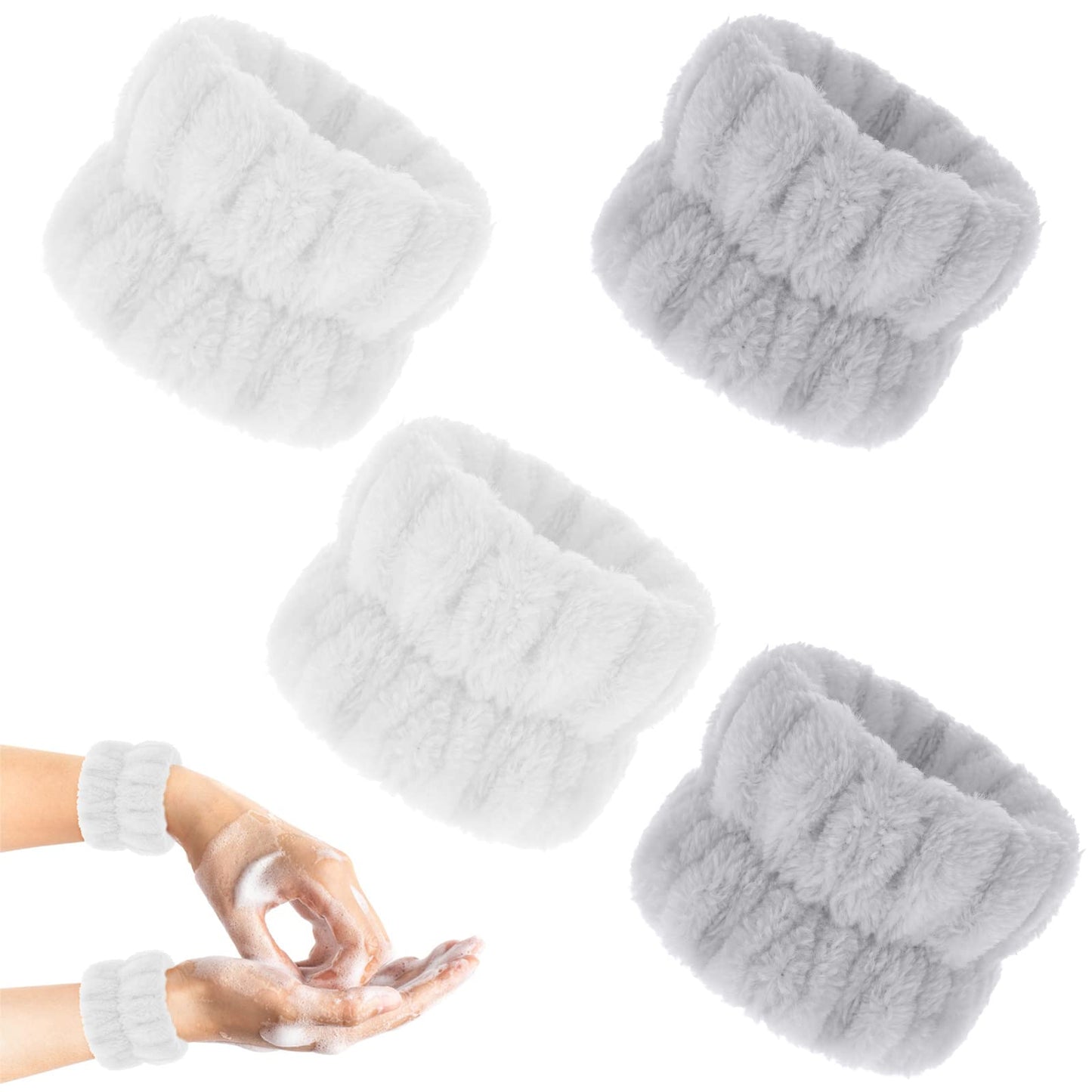 Abeillo 4Pcs Washband-Face Washing Wristband Spa Wrist Towel Washband, Fluffy and Elastic Absorbent Washband for Women Girls Washing Faces Prevent