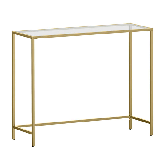 VASAGLE Console Table, Tempered Glass Table Top, Metal Frame, Heavy Duty, Adjustable Legs, for Living Room, Entryway, Hallway, Gold LGT26G