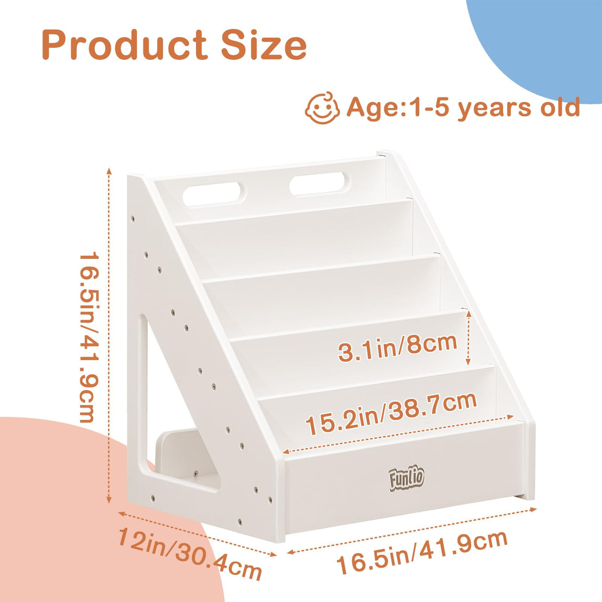 FUNLIO Montessori Kids Bookshelf for 1-5 Years, Premium Pine Childrens Bookcase with Anti-Tilting Device & Handle