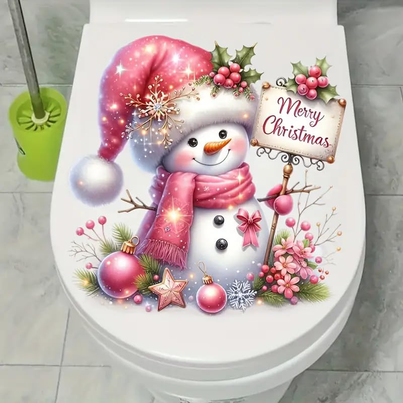 Adorable Snowman Christmas Toilet Cover Sticker Decals,Fish Bird Flower Leaf Waterproof Toilet Lid Tank Seat Decals Cistern Self-Adhesive Bathroom