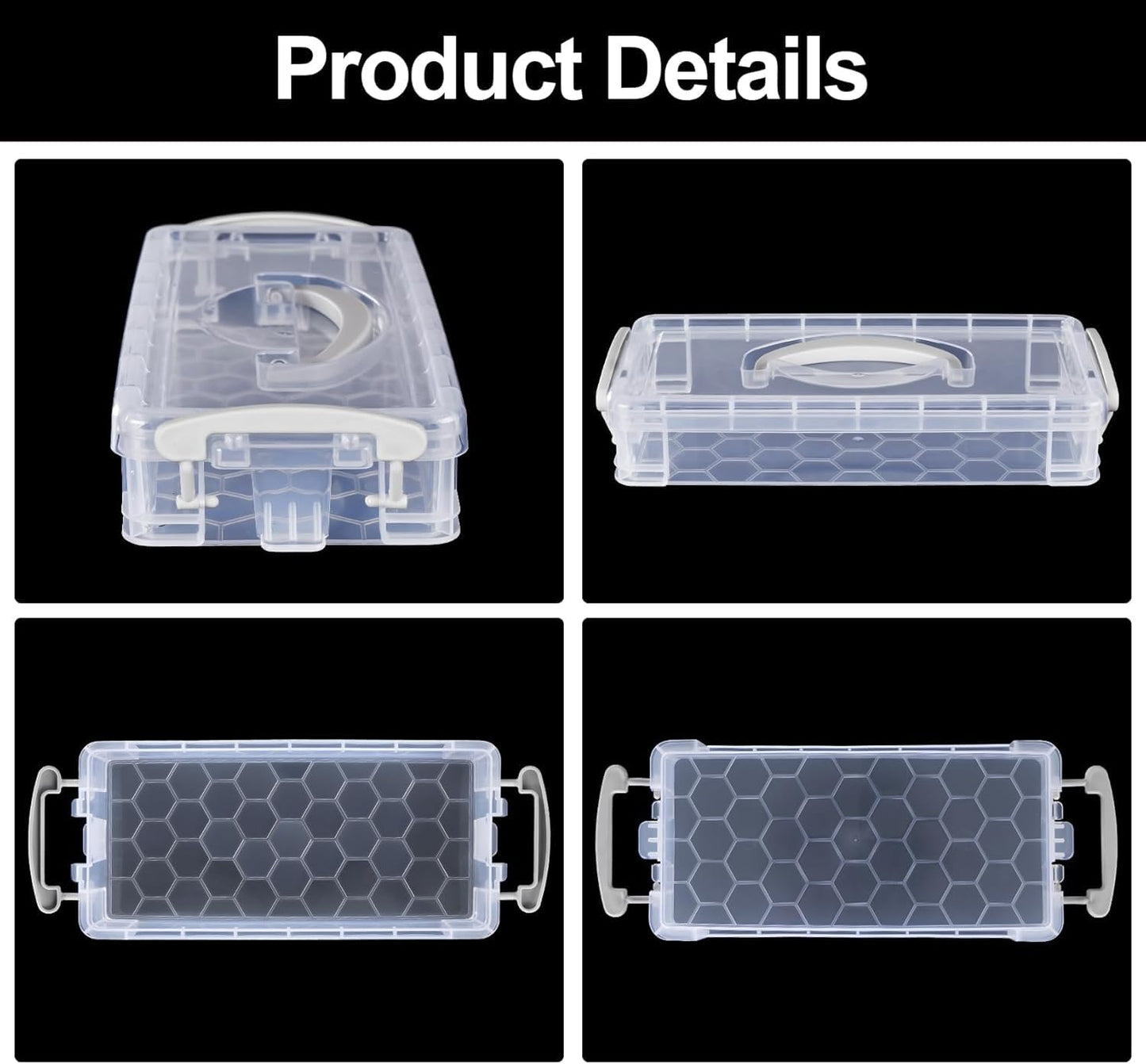 AUTUUCKEE 2pcs Craft Storage Box with Lid, 3 Tier Clear Plastic Storage Box with Handle, Portable Pencil Case Pen Storage
