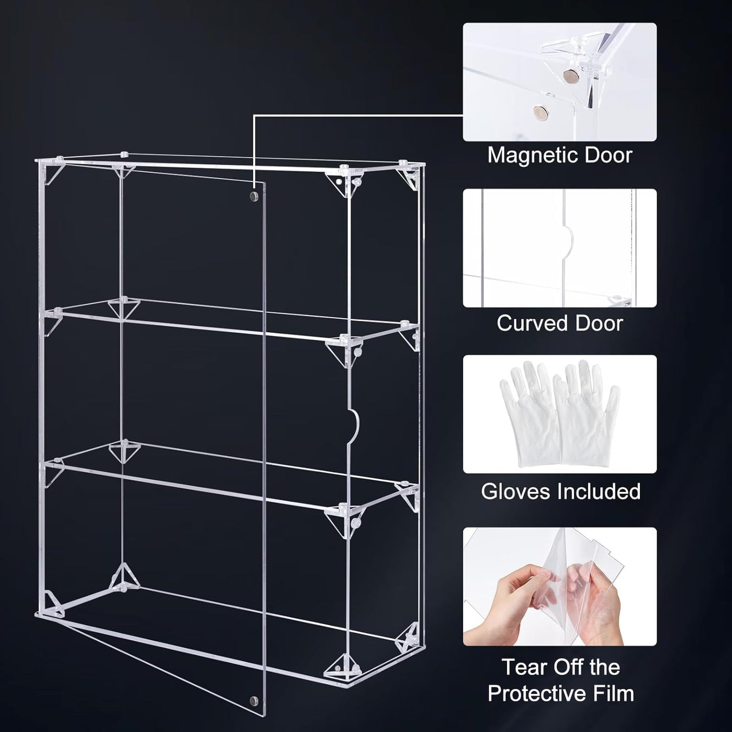 Dezzer 3 Tier Acrylic Display Case with Magnetic Door for Collectibles