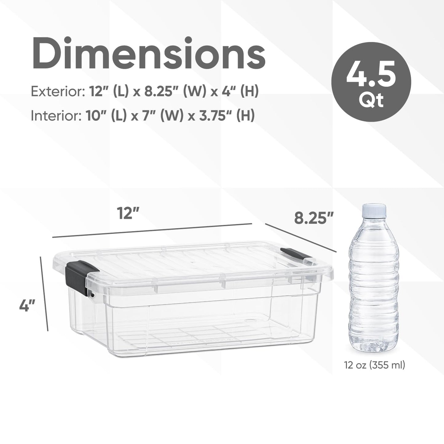 Superio Clear Storage Boxes with Lids, 4.5 Quart Plastic Container Bins for Organizing, Stackable Crates, BPA Free, Non Toxic, Odor Free