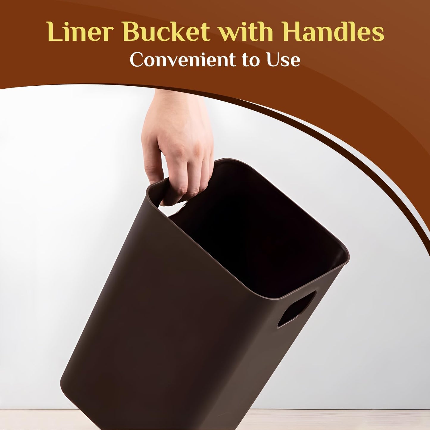 White Bathroom Bin 12L With Inner Bucket, Hidden Bag Design, 2 Pack Modern Open Top Touchless Bathroom Can, Minimalist Plastic Bin for Bedroom