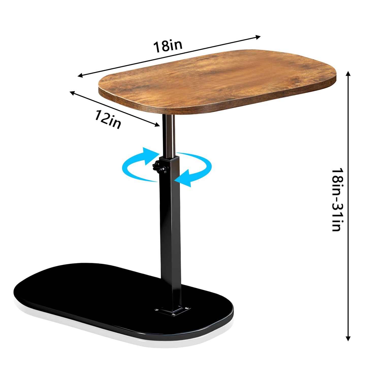 XUDREZ Adjustable C Shaped Side Table, 360°Swivel End Table, Living Sofa Table, Modern Small Coffee Table for Bed/Bathtub (Black-Retro Color)