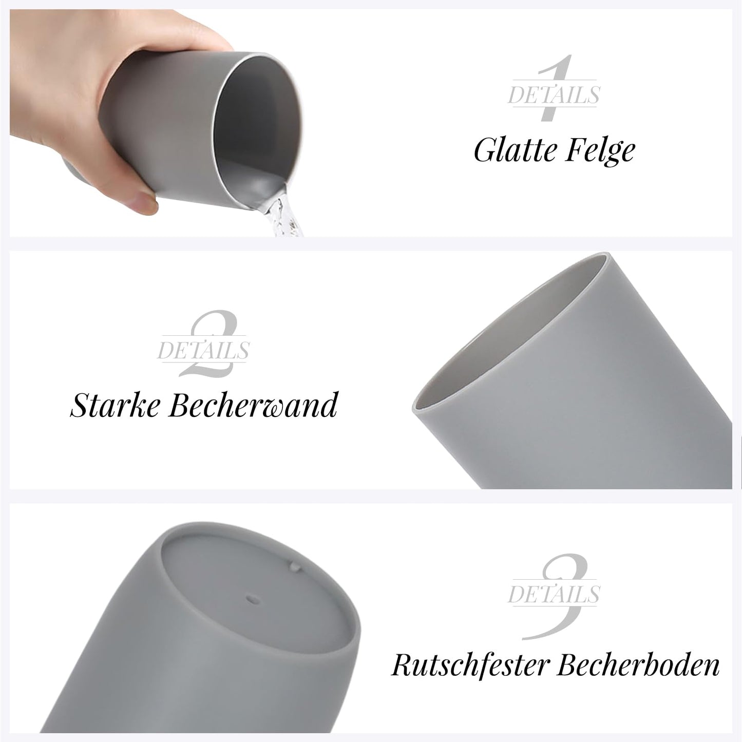 AstraLoom 280ml × 4 Toothbrush Cups Set, Stackable Portable Plastic Drinking Cup, Mouthwash Cup, Suitable for Bathroom/Kitchen/Picnic/Travel (Grey)