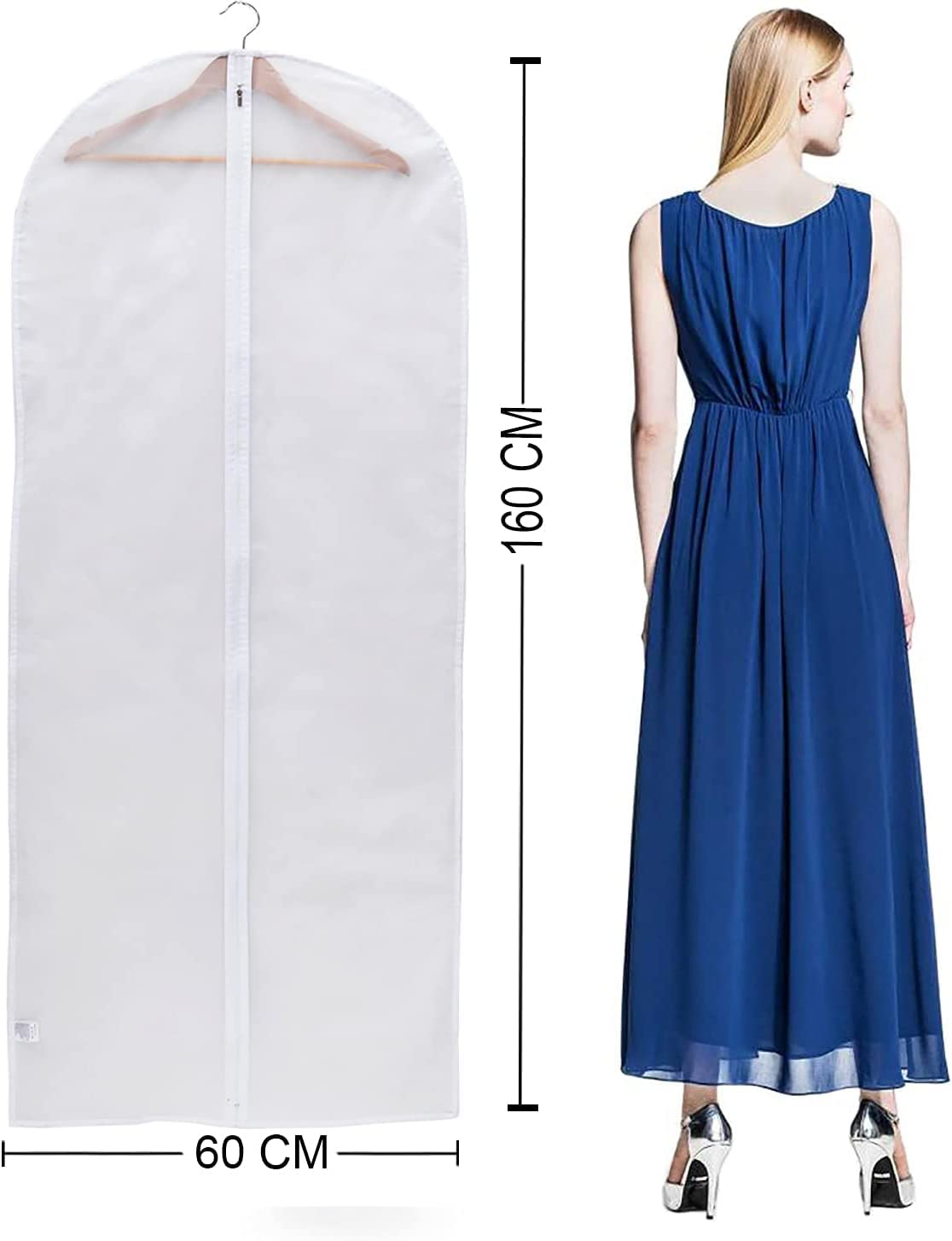 Niviy Dress Bags 60 x 160 cm, Long Garment Covers with Zip & Clear Window