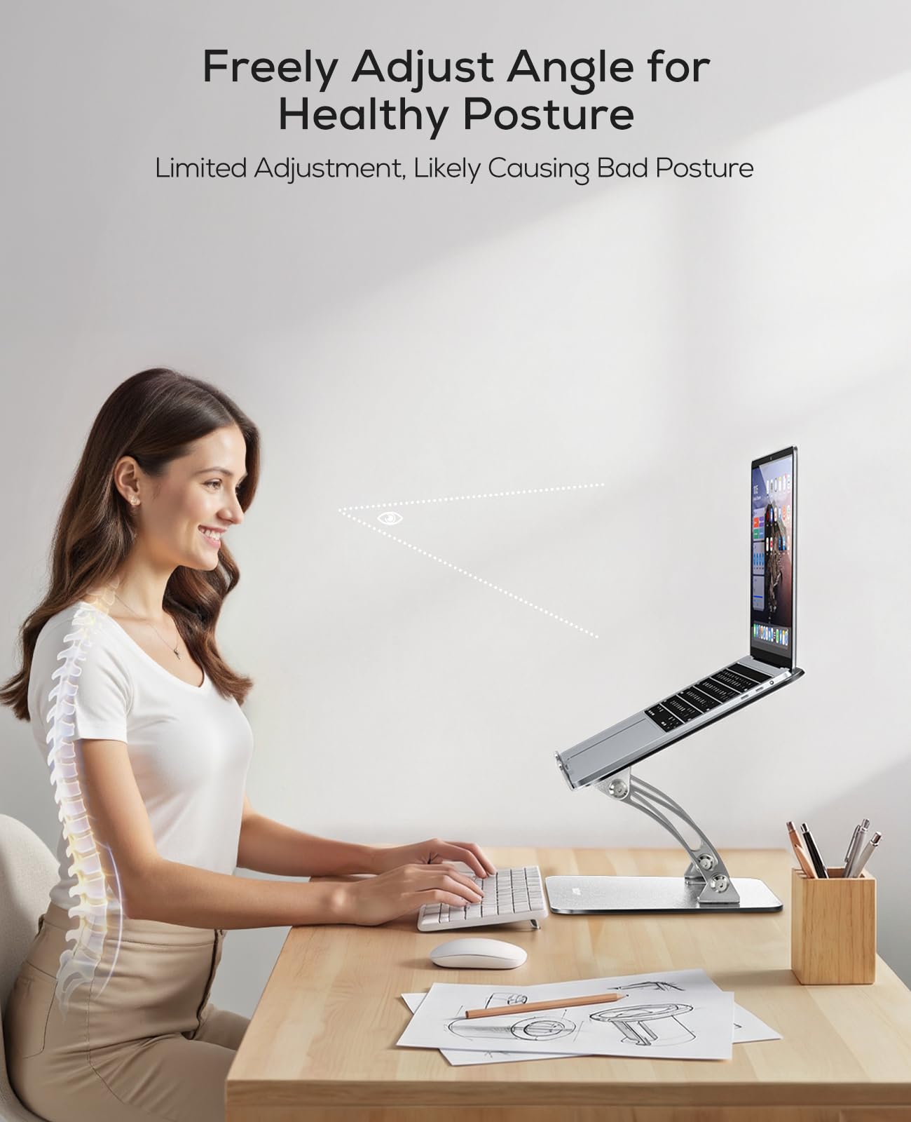 Nulaxy Ergonomic Adjustable Laptop Stand for Desk, Dual Foldable Design