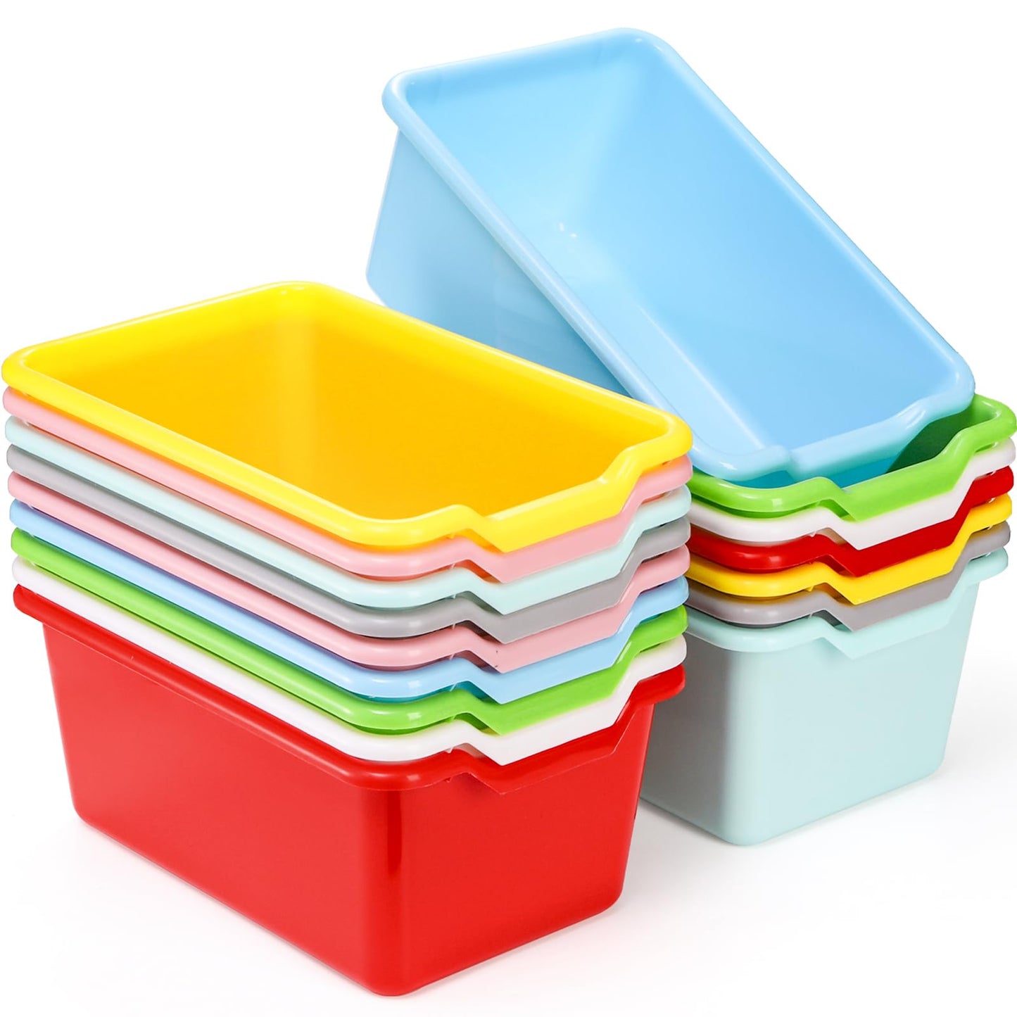 WUWEOT 16 Pack Plastic Storage Bins, Easy-to-Grip Design Multipurpose Stackable Plastic Storage Cubbies for Classroom, Nursery