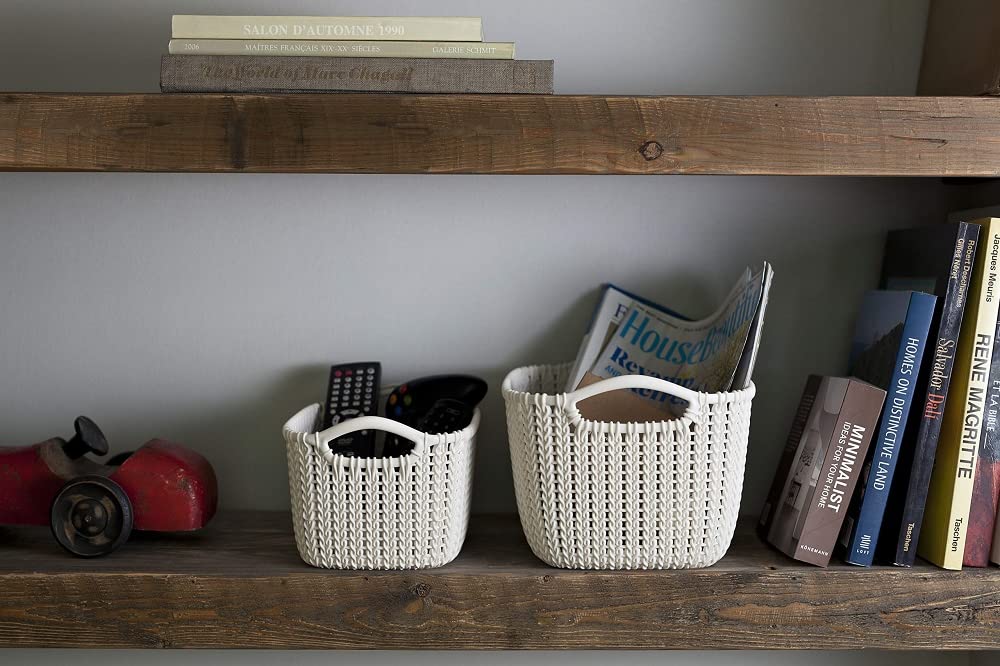 Curver Rectangular Knit Basket, Oasis White, 24.8 x 17.5 x 13.10 cm