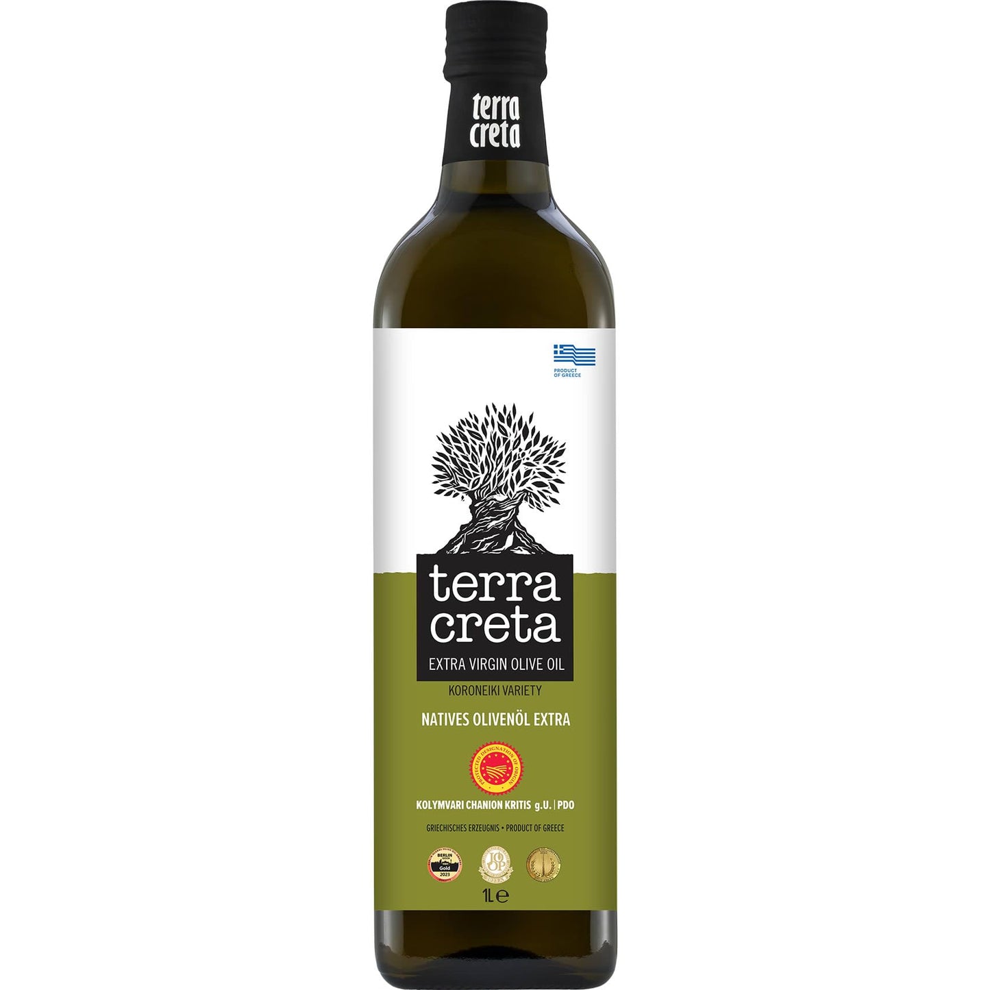 Terra Creta Extra Virgin Olive Oil 1L ? Cold Extraction Greek Extra Virgin Olive Oil ? 100% Natural, First Cold Extraction, Premium Quality for Salads