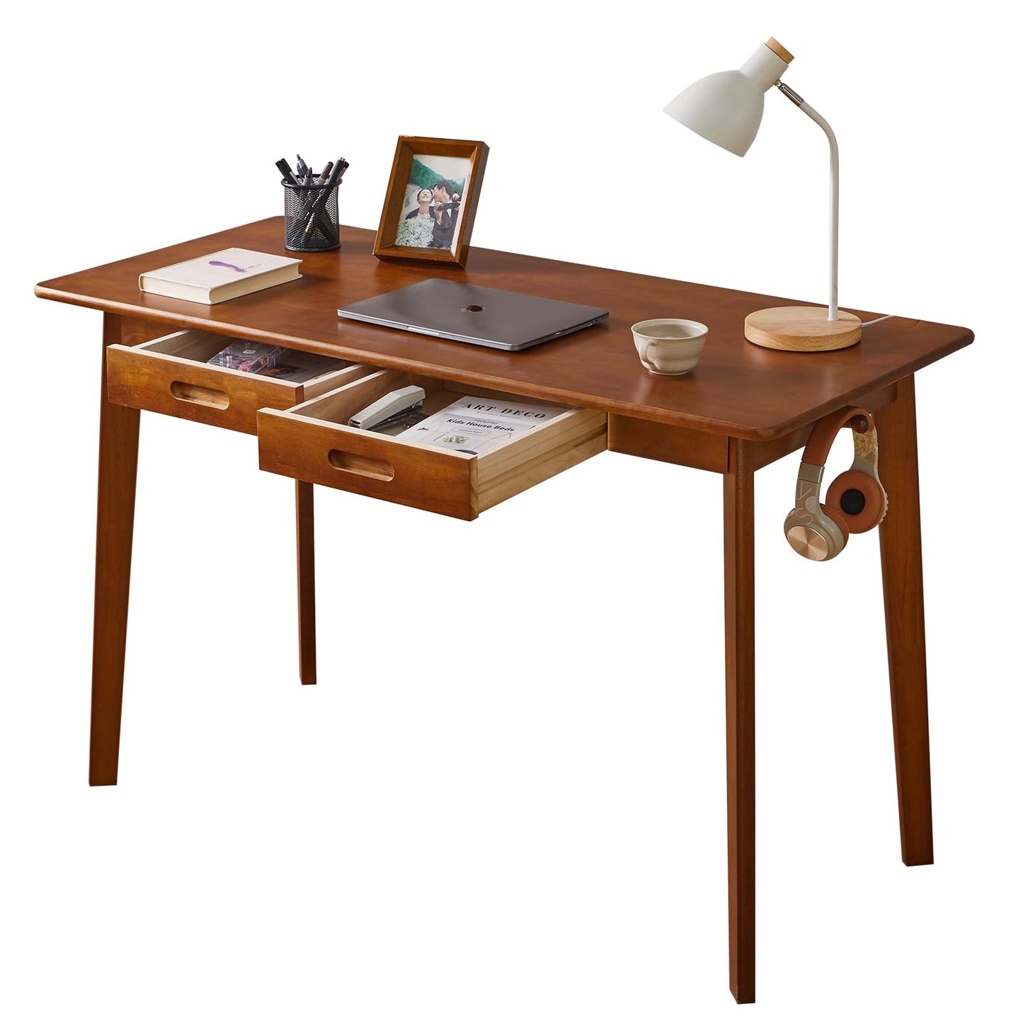 Aibiju Solid Wood Desk with Drawers, 47 Inch Computer Desk for Modern Minimalist Style, Gaming Study Home Office Desk for Work