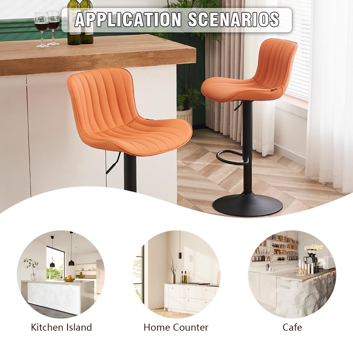 Kidol&Shellder Bar Stools Set of 2 Modern Breakfast Bar Stools, Camel