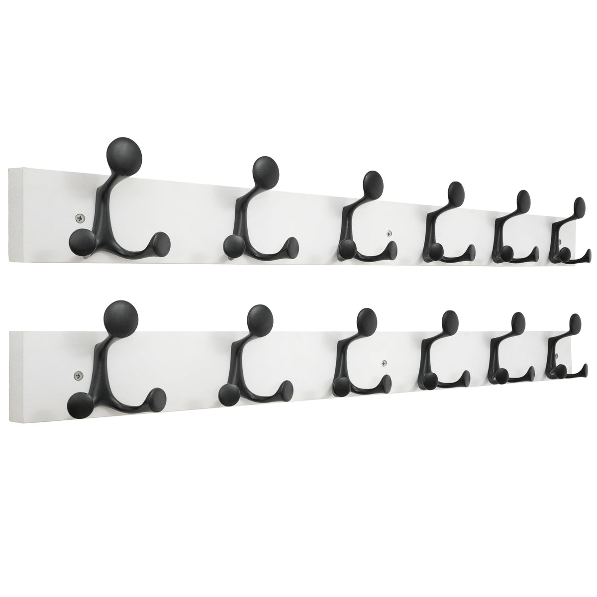HONSKY Wall Mounted Coat Rack, 91cm White Pine Wood Base, 6 Black Sturdy Aluminium Alloy Triple Hooks18 Hanging Points