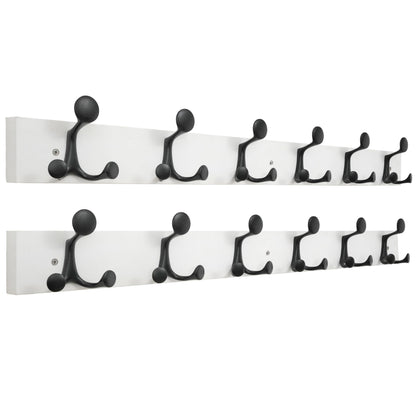 HONSKY Wall Mounted Coat Rack, 91cm White Pine Wood Base, 6 Black Sturdy Aluminium Alloy Triple Hooks18 Hanging Points