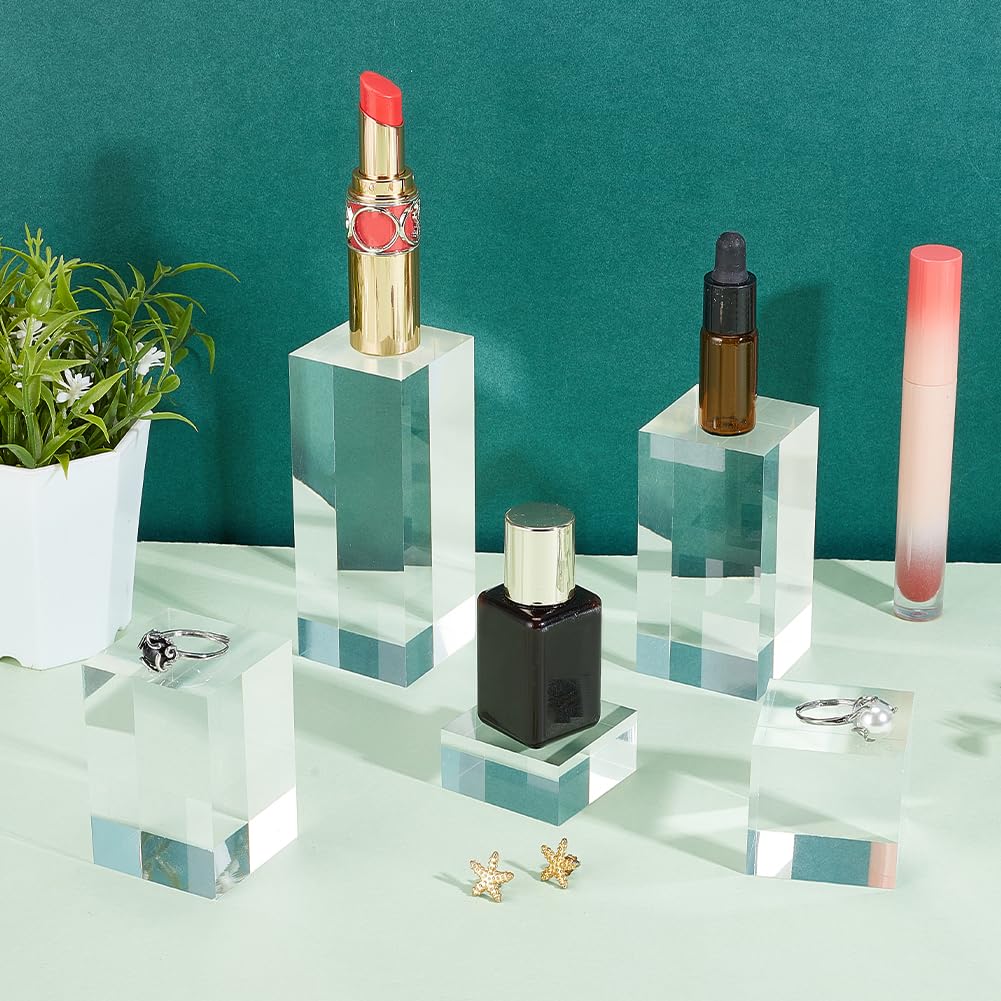 BENECREAT 5Pcs Clear Acrylic Cube Display Block, 2/4/6/8/10cm Solid Display Pedestal Stands for Gem Jewelry Display Pop Figures Cosmetic Showing