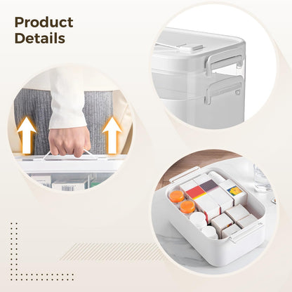 YOFAPA Medicine Storage Box with Lockable Lid, 2-Layer Medicine Organiser Box, Multi-Compartment DesignPortable Handle