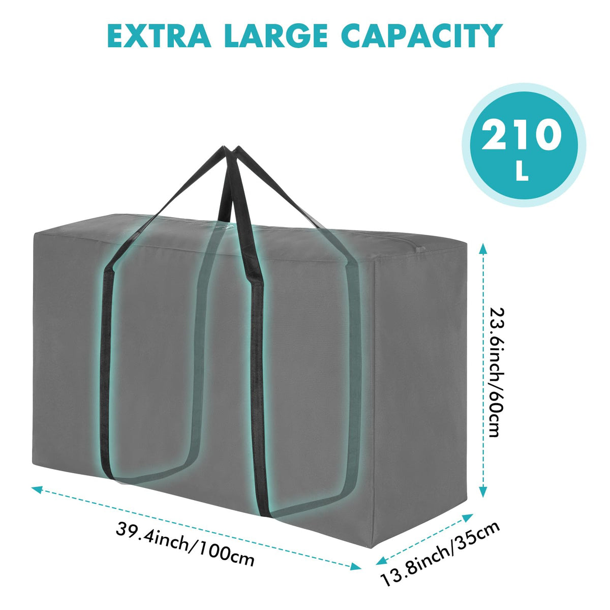 Alowor 4 Pack 210L Extra Large Strong Storage Bags, Big 600D Oxford Material Storage Box Bag Moving House with Zips for Clothes, Duvets, Laundry