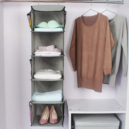 BrilliantJo Hanging Storage with 5 Shelves Wardrobe Closet Organiser, Storage Shelves Unit with 6 Pockets for Clothes - Grey30 x 30 x 108cm
