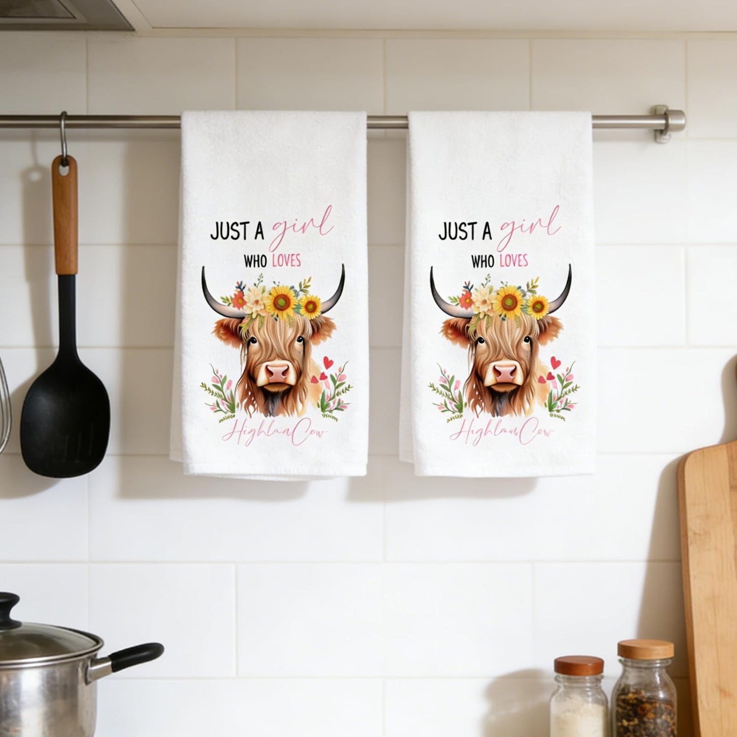 Nodrex 2 PCS Highland Cow Tea Towels, Cute Kitchen Tea Towels, Super Soft Microfibre Dish Towels, Highly Absorbent Quick-Dry Hand Towels for Kitchen