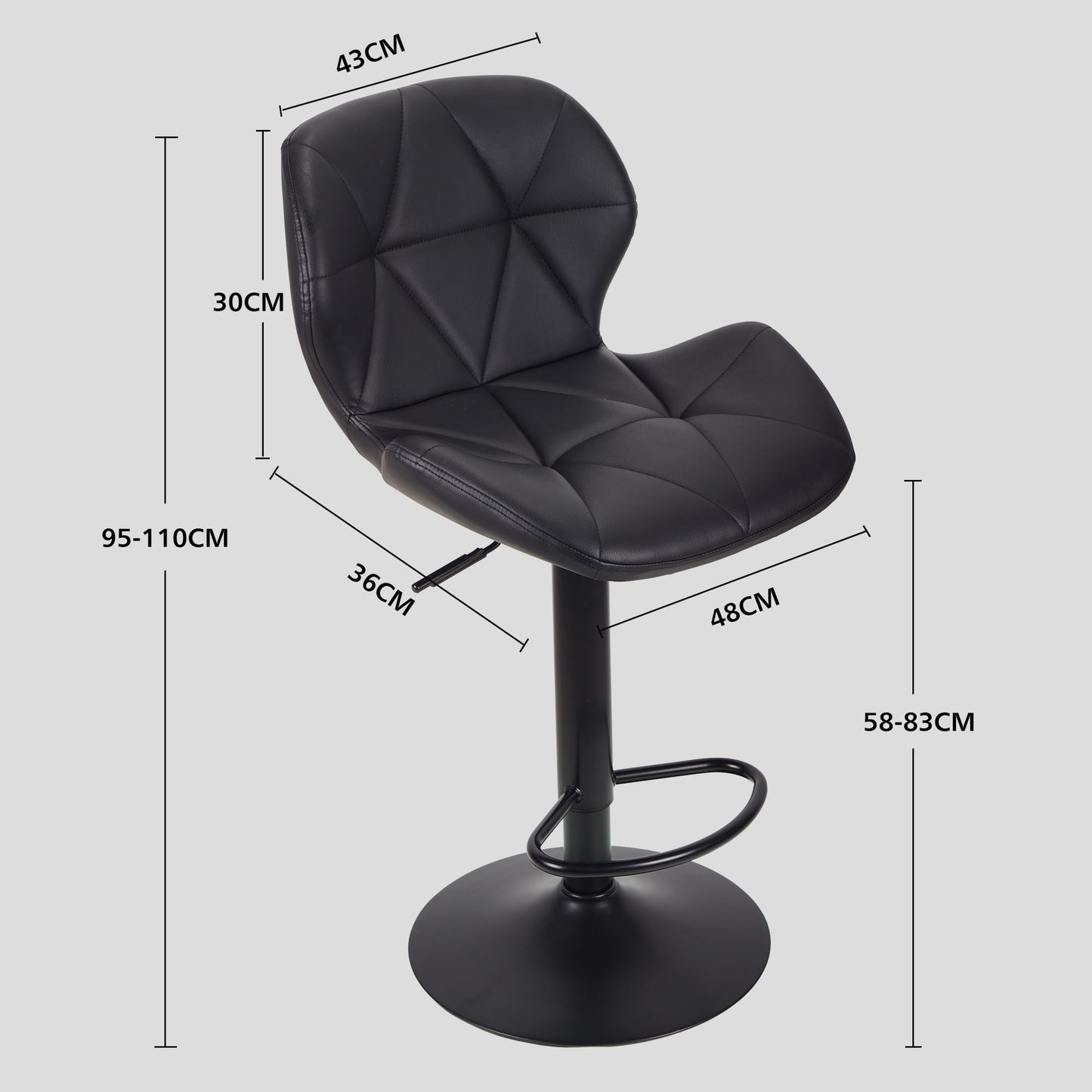 WangPangzi Bar Stools Set of 2 Bar Chairs,Modern Height Adjustable Kitchen Stools With Backs, Swivel Faux Leather Kitchen Island Chairs(All Black)