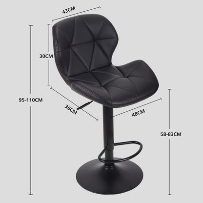 WangPangzi Bar Stools Set of 2 Bar Chairs,Modern Height Adjustable Kitchen Stools With Backs, Swivel Faux Leather Kitchen Island ChairsAll Black