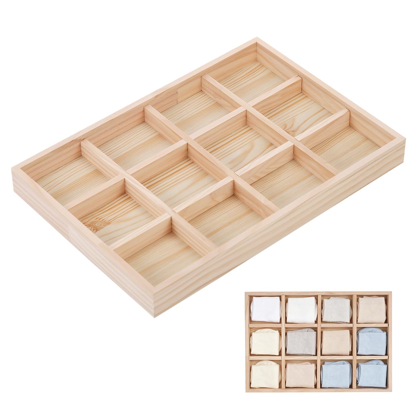 Yimomoyi Unfinished Wooden Storage Divider Box 35*24cm Showcase Display Box