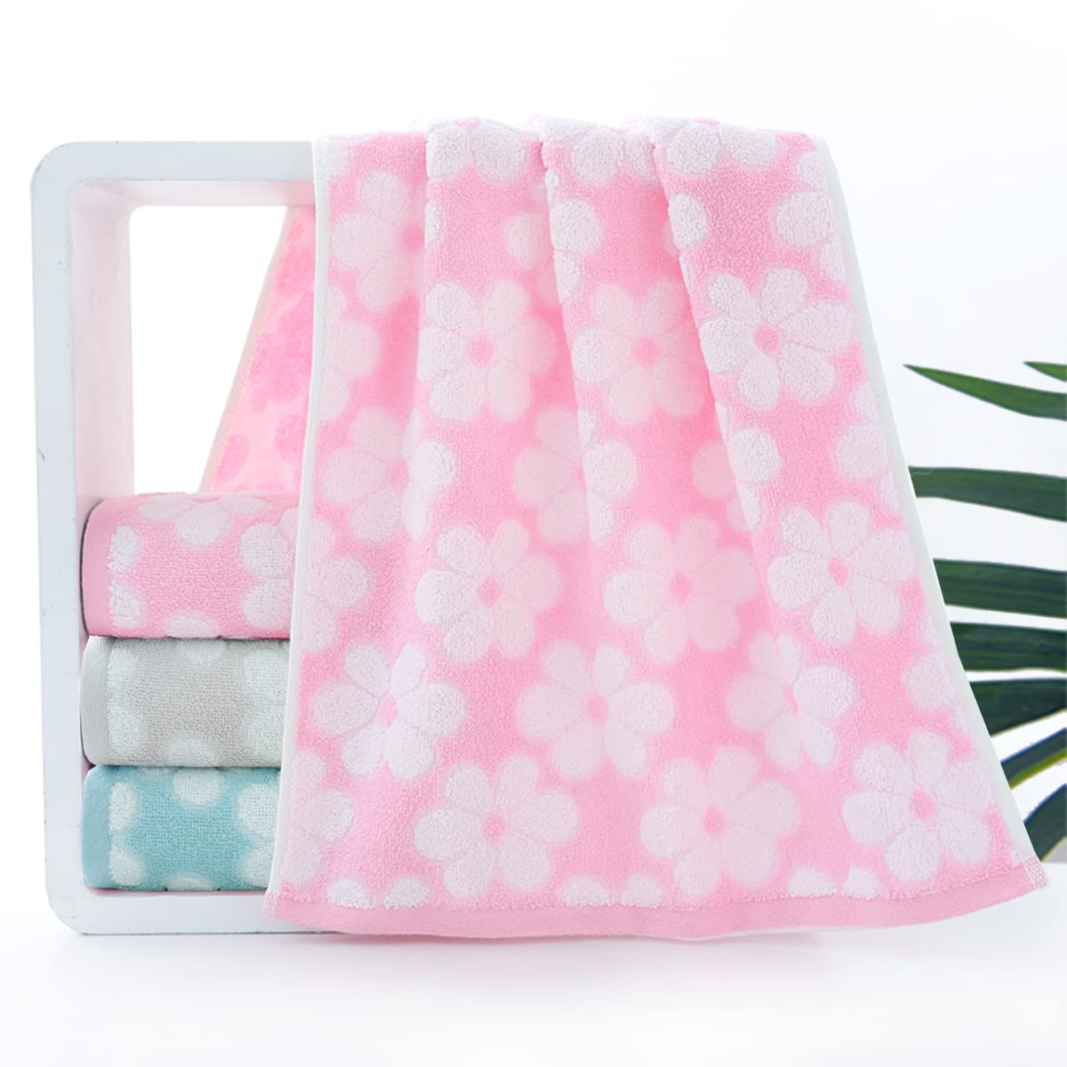Pidada Hand Towels Set of 2 Floral Pattern 100% Cotton Soft Absorbent Decorative Towel for Bathroom (Pink)
