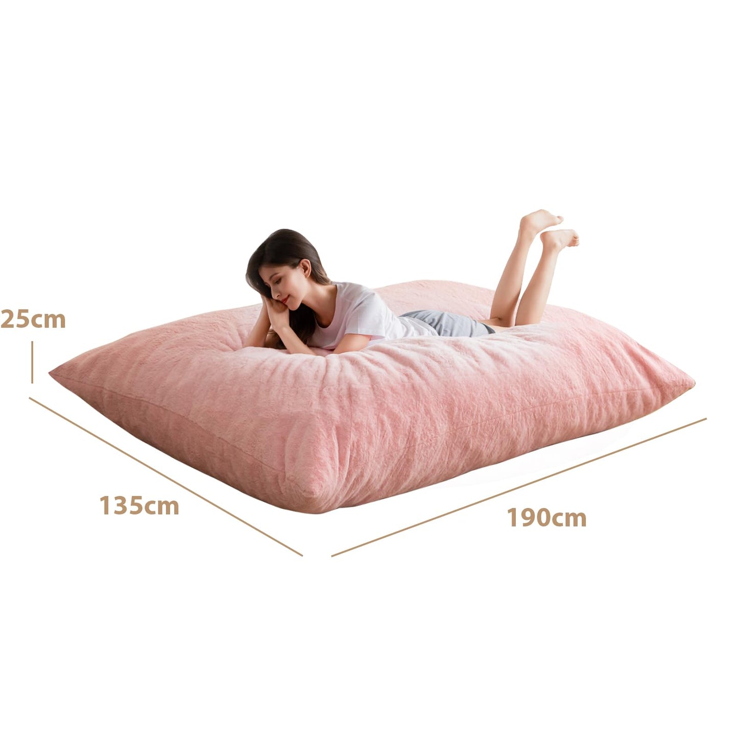 MAXYOYO Giant Bean Bag Bed - Square Bean Bag Chair - Large Sofa with Plush Cover and Fluffy Filling Included for Adult, Couples, Guest (Pink, Double)