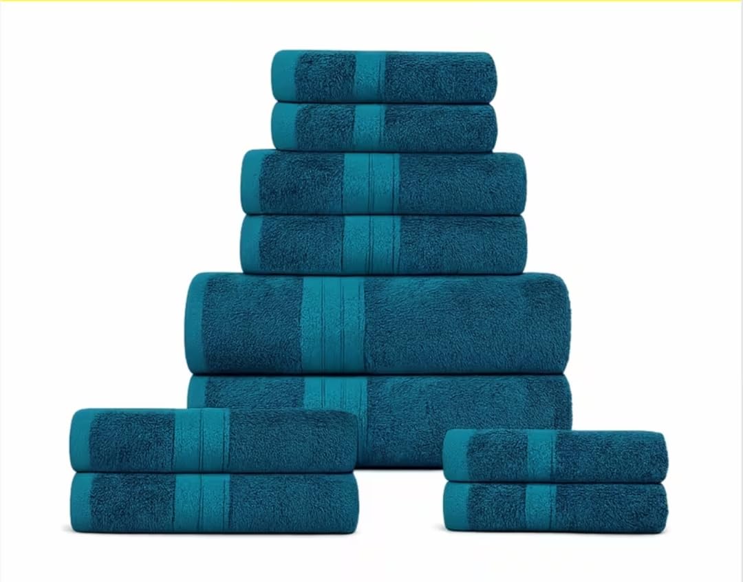 RAYMSTER 10 Piece Egyptian Cotton Towel Set - 2 Bath, 4 Face, & 4 Hand Towels Set for Daily Use - Soft, Highly Absorbent, Quick Dry, and Lightweight
