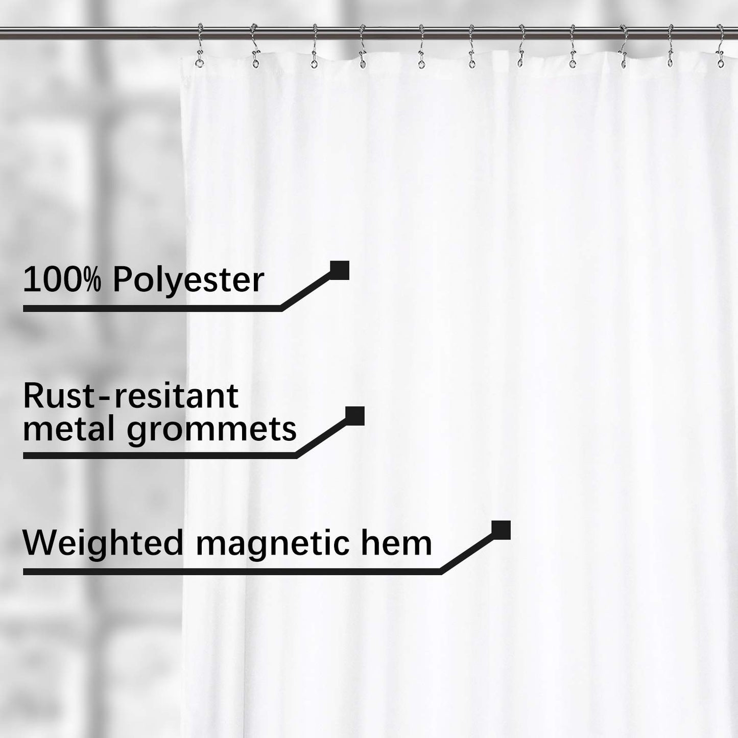 N&Y HOME Fabric Shower Curtain Liner 96 x 78 inch XL Size, Hotel Quality, Washable, Water Repellent, White Bathroom Curtains with Grommets, 96x78
