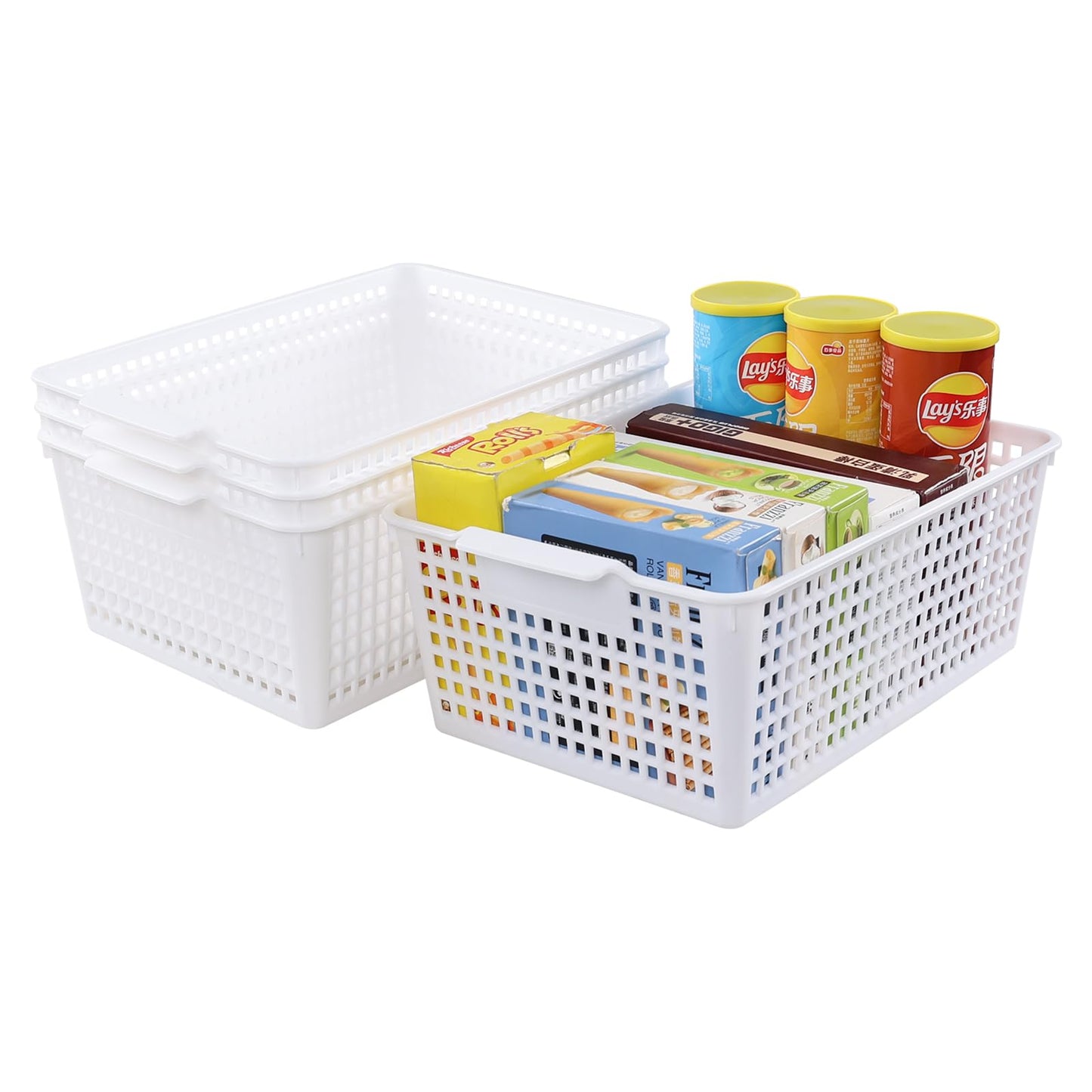 Obstnny Rectangular Storage Baskets Set of 4, Plastic Organiser Basket Box