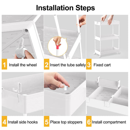 SAKA Slim Storage Cart 3 Tier, Bathroom Storage Organizer Rolling Utility Cart, Slide Out Storage Cart