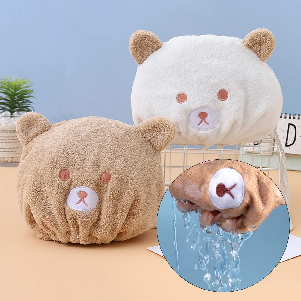 JIEDALIN 2 Pcs Kid's Hair Drying Wrap Hat Quick Drying Bath Cap Cute Absorbent Soft Microfiber Quick Dry Hair Turban Towels for Girl Kids