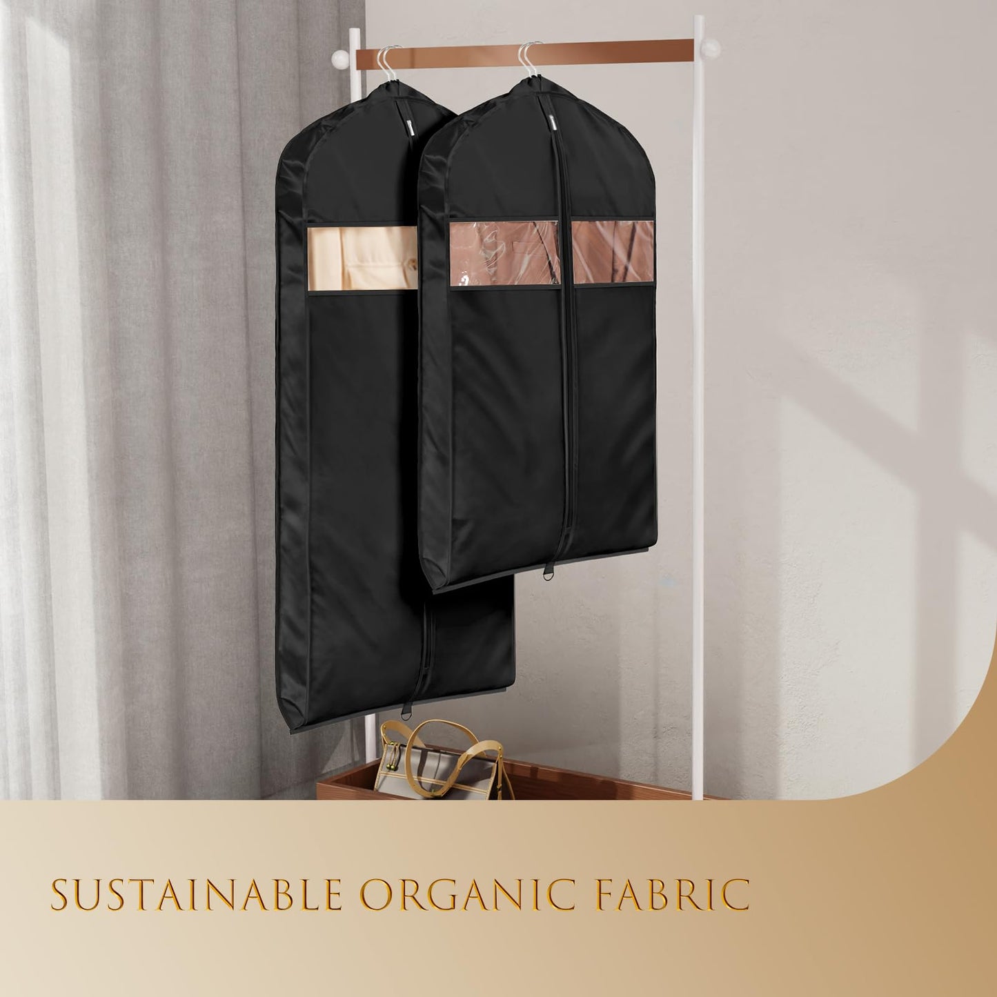 Univivi Super Soft Satin Hanging Garment Bags 60in Dress Bags 2 Pack Black