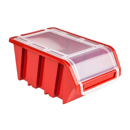 10 x Stacking Boxes with Lid, Workshop, Stacking Box, Sorting Box, 100 x 155 x 70 cm, Red, Stackable Plastic Storage Boxes