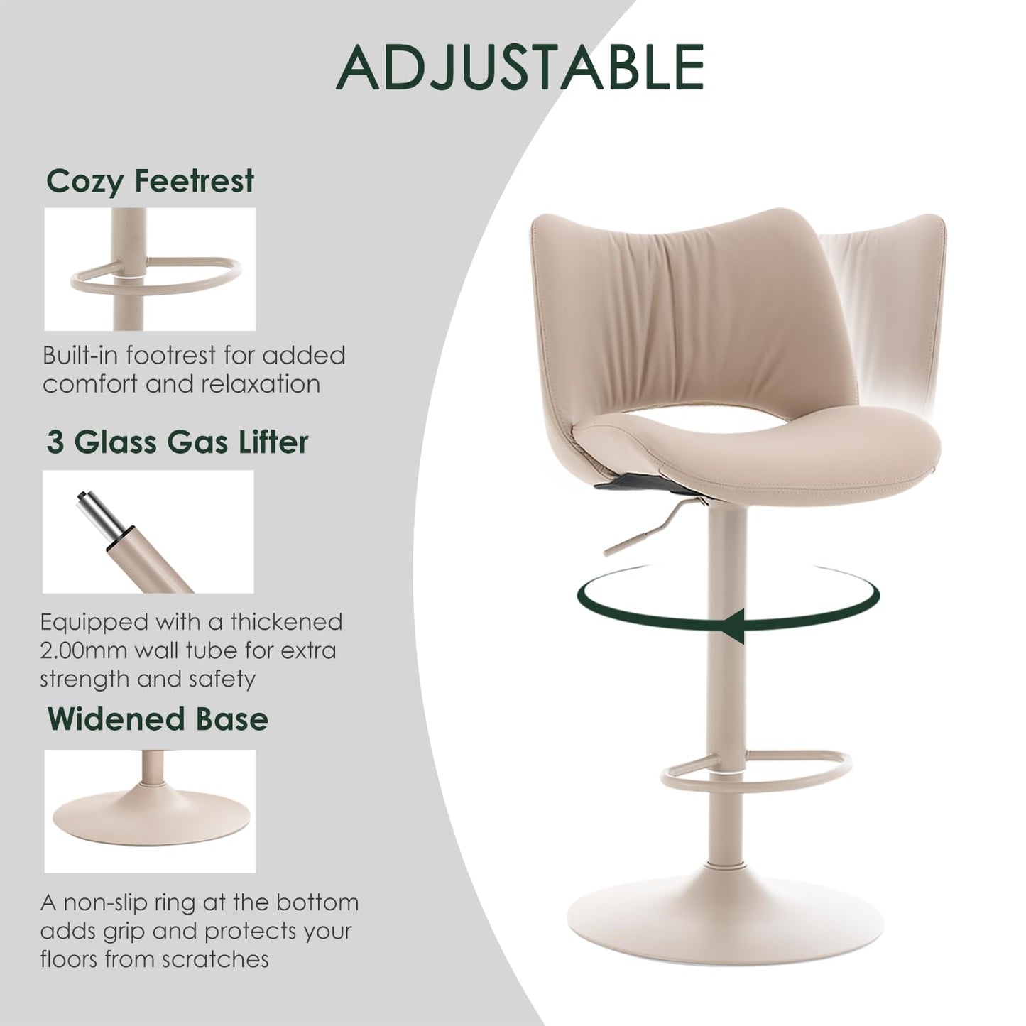 YOUNUOKE Single Bar Stool, Swivel Counter Height Barstool, Khaki