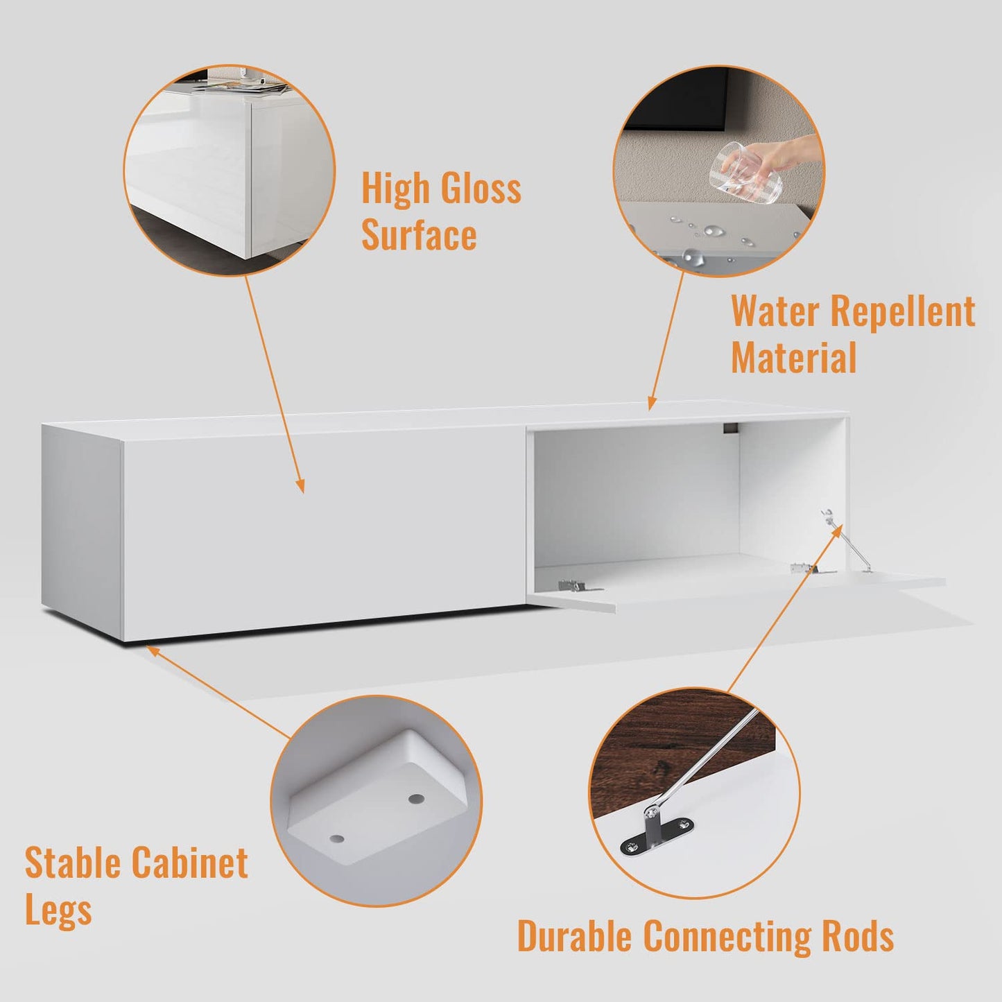 ELEGANT Gloss White Floating TV Unit Cabinet 140x30x40mm