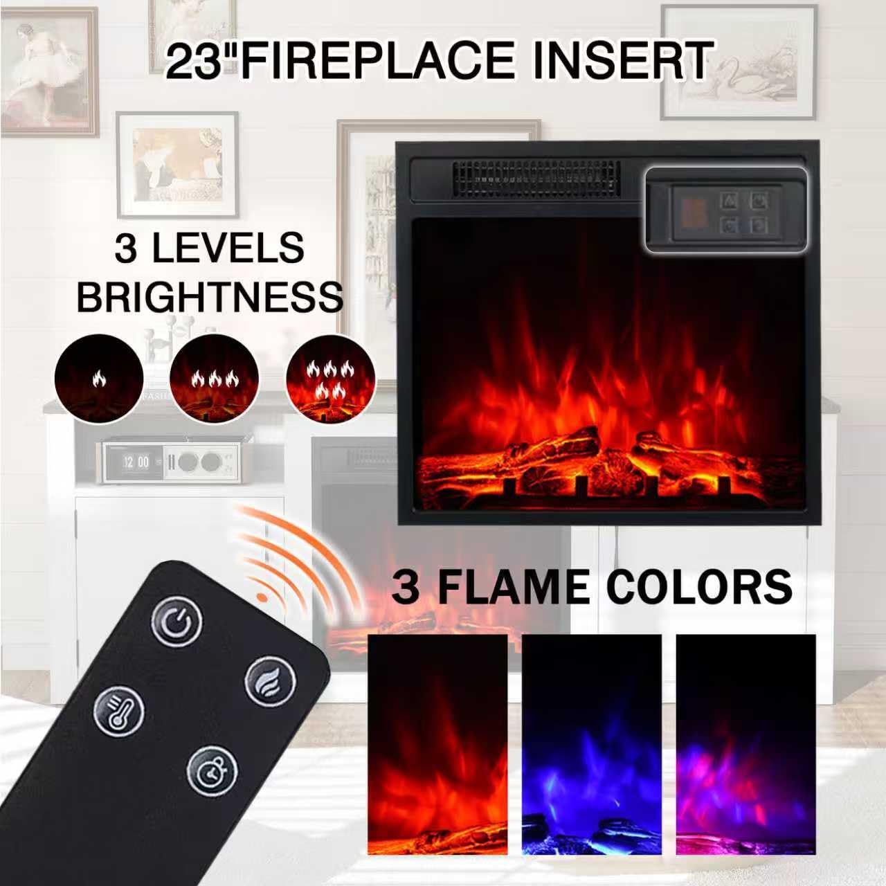 M.C.Haus 157cmW TV Stand 23" Electric Fireplace Modern Entertainment Centre with Realistic 3D Flame Effect, Overheat Protection & Remote Control