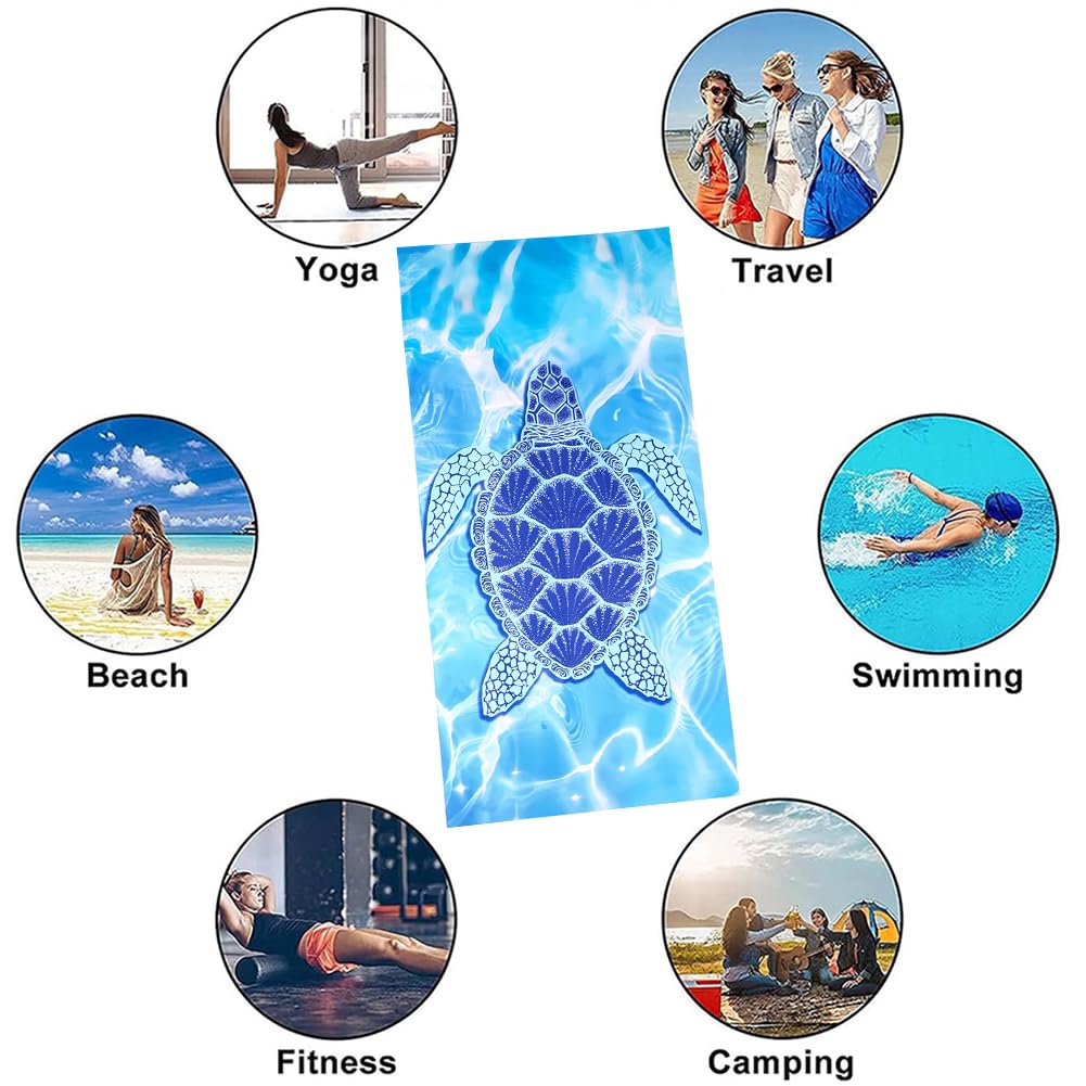 HAJXXMM Microfibre Beach Towel for Adults, Turtle Beach Towel, 140 × 70 cm Quick Dry Beach Towel, Lightweight Beach Towel with Net Bag