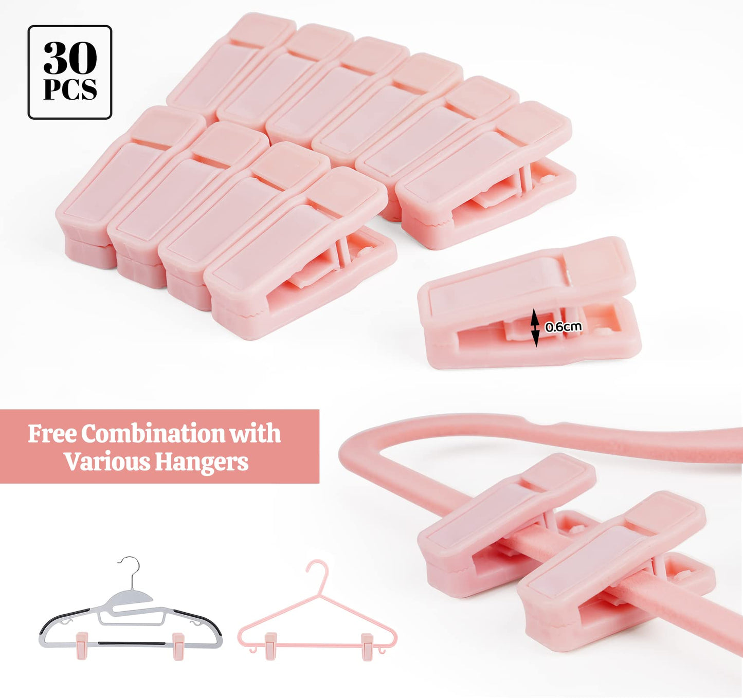 HOUISM Baby Hangers Velvet Pink with 30 Finger Clips, Non-Slip & Ultra Slim Kids Clothes Hangers for Full Outfits