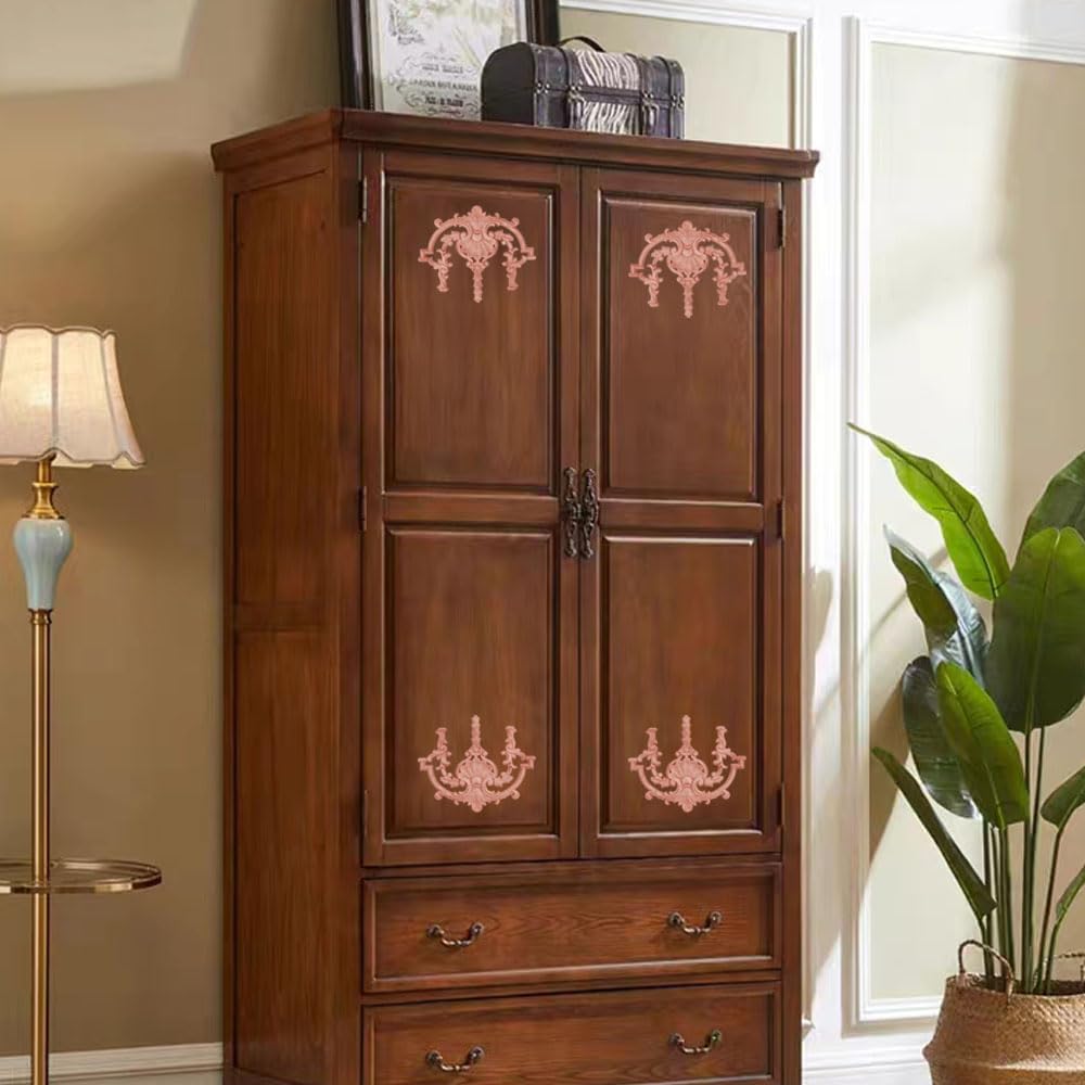2 Pack Decorative Wood Carved Appliques Onlays, 24 x 20cm Unpainted Solid Wood Carving Decal for Furniture Cabinet Door Center Bed Mirror Dressers