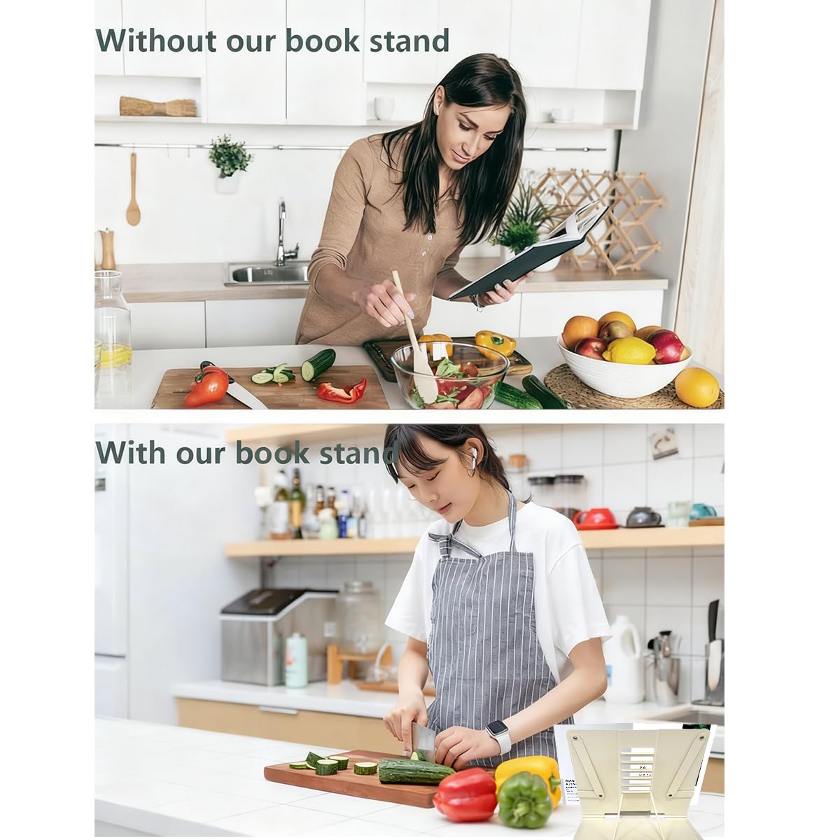Garegce Book Stand Folding with Page Paper Clips, Cute Animal Capybara Book Holder, Cookbook Stands 6-Position Adjustable Height for Reading