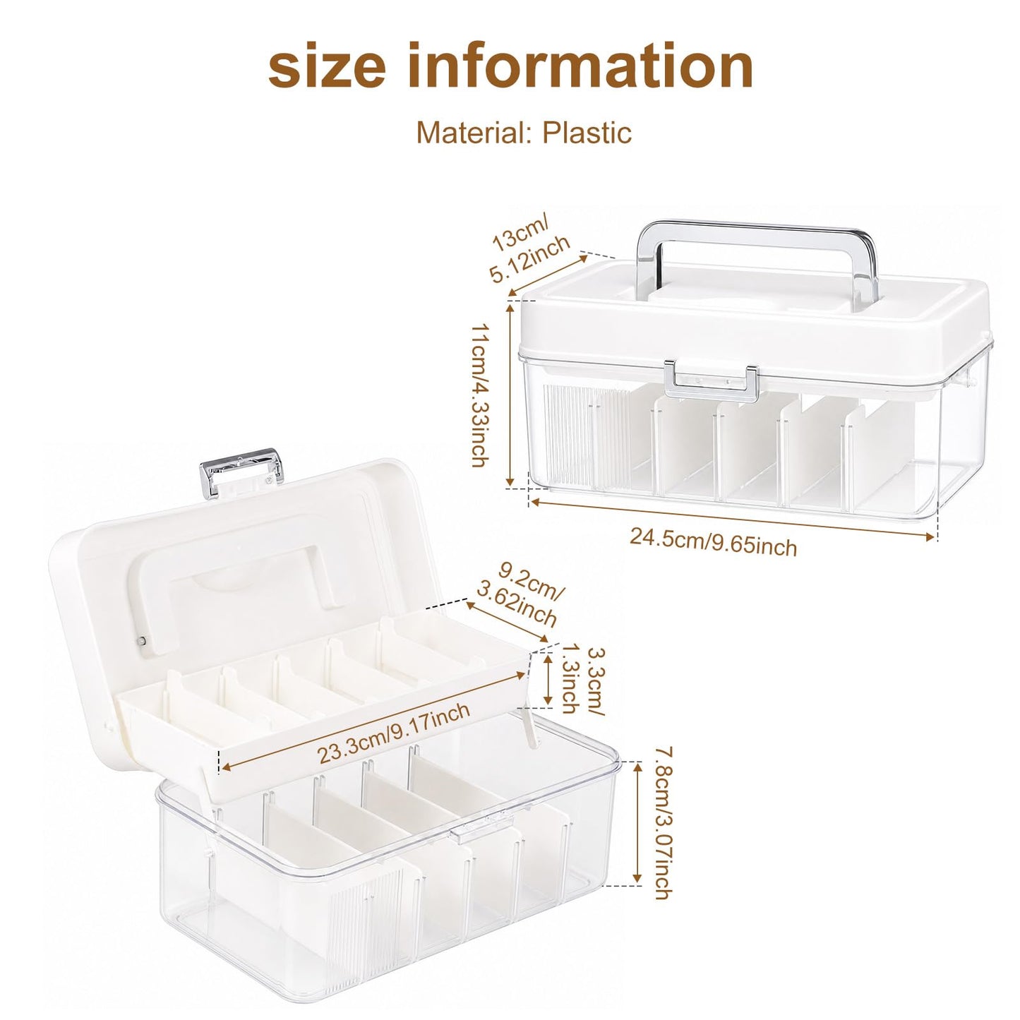 YJQXMYU Medicine Storage Box with Adjustable Dividers, 2-Layer First Aid Box, 24.5cm Multipurpose Storage Box with Lid & Handle for Medicine, Tool
