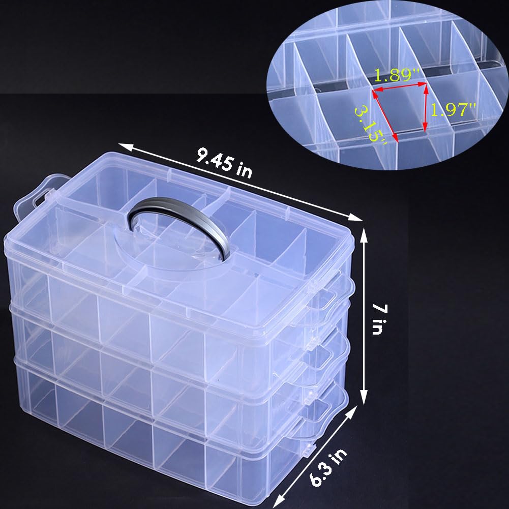 HomDSim Washi Tape Box Organizer Storage,Divider Closet Container,with 30 Adjustable Compartments,Clear,Masking Tape Desktop Tape DIY Sticker Roll