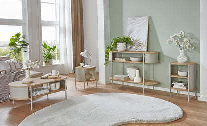 HAKU Side Table Round Side table bedSide table natural Oak cashmere grey MDF Metal round coffee table – Dimensions: H 60 x Ø 44 cm Style: Modern