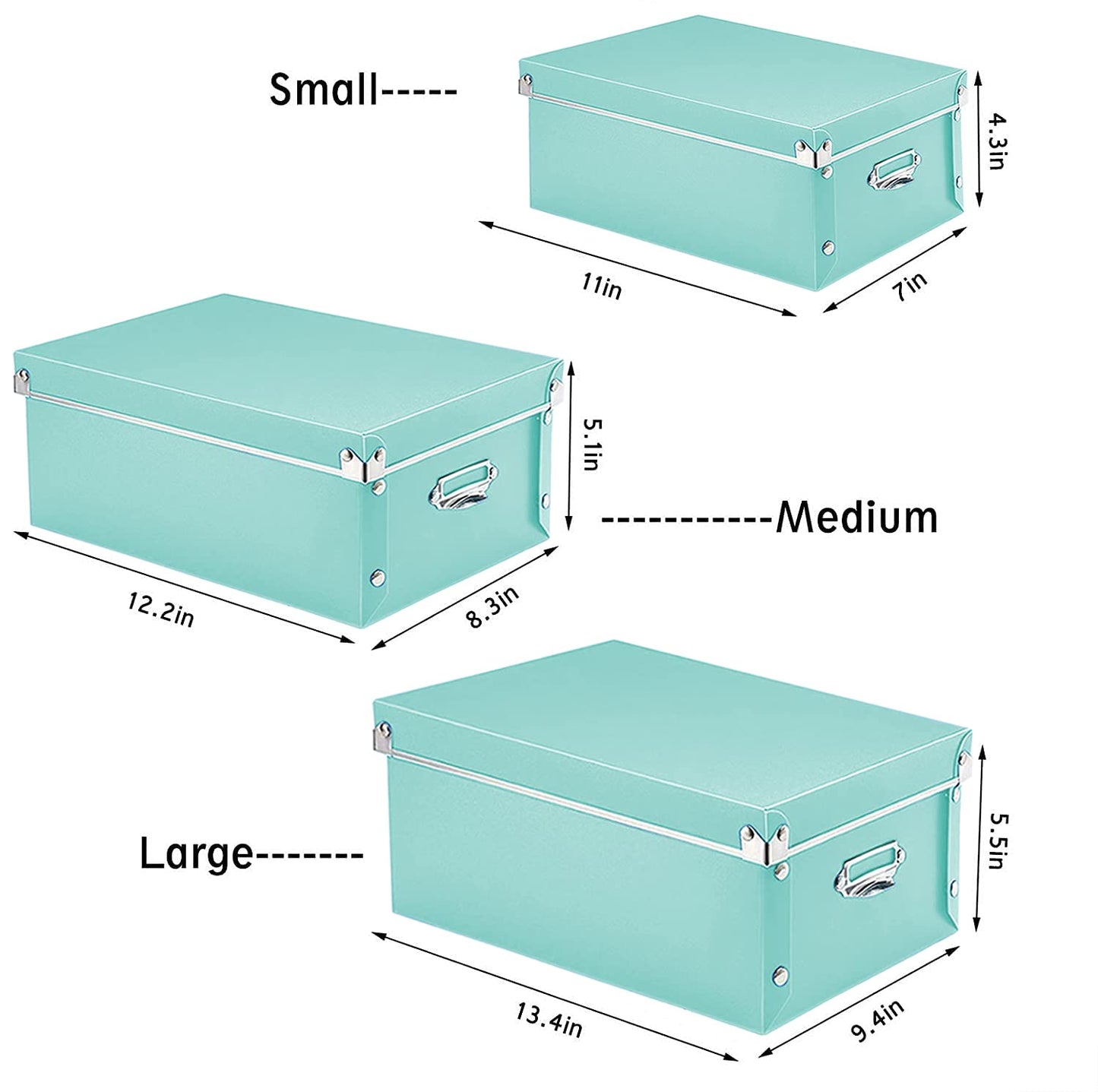 XUCHUN 3 Pack/Set Plastic Storage Box with Lid,Waterproof Collapsible Storage Bins for Shoes/Clothes/Office Teal Color